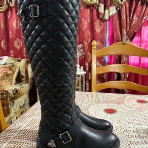 Black Quilted Knee-High Boots